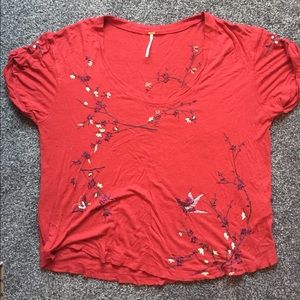 Free People red embroidered t-shirt